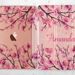 iPad case sakura Personalized Pink flowers case iPad case name Floral skin iPad case 9 7 iPad case 10 5 iPad Air 2 iPad 2017 stand iPad case