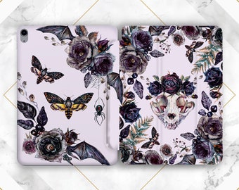 Kat schedel kunst iPad case gothic esthetische bloemen iPad smart case iPad case mot donkere rozen Spider zwarte magie kunst iPad 10 9 case iPad Air 5