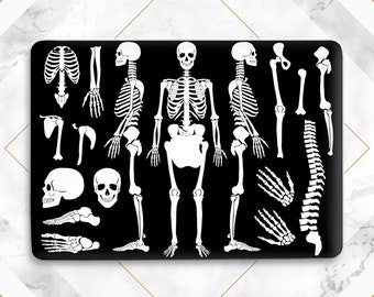 Etui na Macbooka Czaszka Szkielet Nauka Laptop Czarny rękaw Twarda skorupa Mężczyzna Macbook Halloween Białe kości Neo Air 13 Air 15 M5 2026 Pro 14 Pro 16
