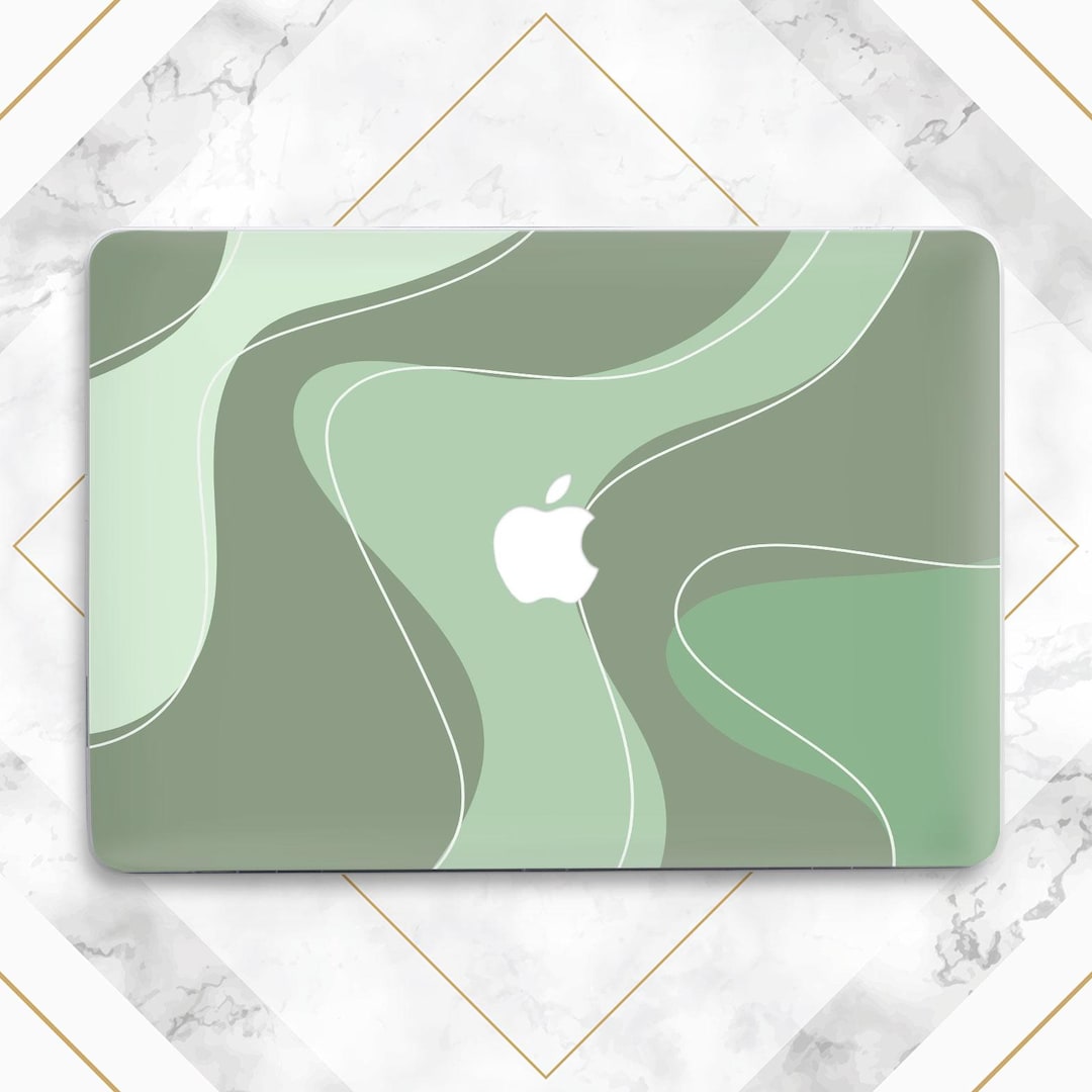 Laptop Cover MacBook Hard Case Pale Green Wave Simple Line Art ...
