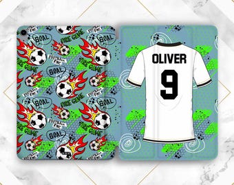 iPad case football Personalized iPad case name iPad case sport For boys Girls iPad case custom Blue Green Fun Socker Mini 7 Air 13 11 Pro 13