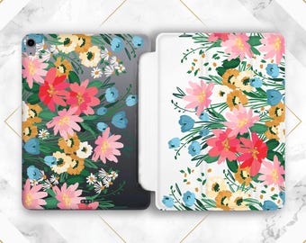 Colorful flowers iPad case botanical Spring flowers Wild flower Girly iPad smart case Pro 13 Mini 7 A17 11th gen A16 Air 13 11 10 2 12 9