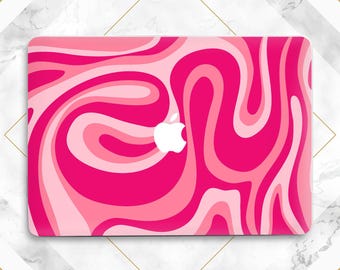 Funda para MacBook con estampado de ondas rosas, estilo hippie, con remolino, tapa dura, abstracta, arte moderno, estética, bonita, moderna, para MacBook Air 13, Pro 14, Air 15, Pro 16, Pro 13