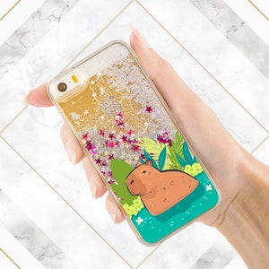 Capy in water print Phone case glitter iPhone case capybara Liquid Bling Floating Cute animal art Case for Samsung Glitter Waterfall Gift image 6