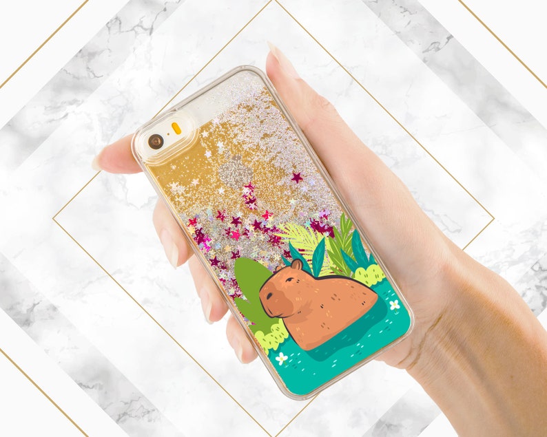 Capy in water print Phone case glitter iPhone case capybara Liquid Bling Floating Cute animal art Case for Samsung Glitter Waterfall Gift image 6