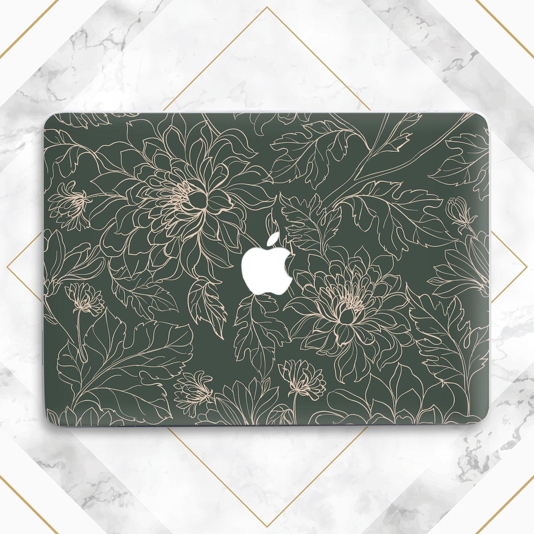 Peony Flowers Decor Dark Green Cover Floral Botanical Macbok Case Girly ...