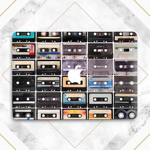 Retro cassette print Macbook print vintage 80s 90s art case Macbook hard case Gift for him Gift for her Macbook case gray brown  M3 M2 M1