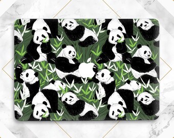 Funda para MacBook con pandas kawaii, oso, funda con animalito adorable, funda rígida para MacBook, bambú, hojas verdes, divertida, Air 13 2026, Pro 13, Pro 16, Pro 14, M5, Air 15 Neo