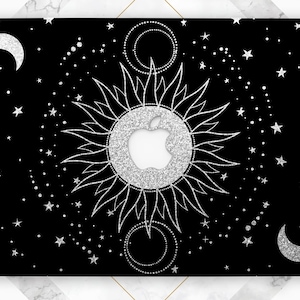 Macbook skin sun Black hard case Macbook case moon Case with glitter Constellation art Macbook case bling Macbook Pro 16 A2337 A2338 Silver