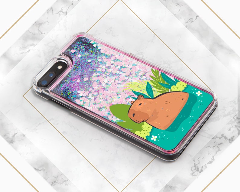 Capy in water print Phone case glitter iPhone case capybara Liquid Bling Floating Cute animal art Case for Samsung Glitter Waterfall Gift image 5