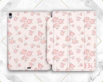 Aesthetic custom print Light pink cover iPad case roses Personalized case iPad case initials Gift for her Pro 13 Mini 7 Air 13 iPad 11 12 9