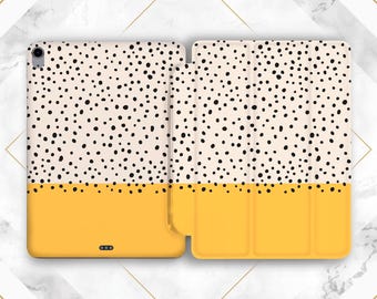 iPad case yellow polka dots Cute beige cover iPad smart case iPad case stand Modern art Simple Fun Air 13 11 Pro 13 11 2026 Mini 7 10 9 10 2