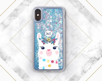 Cute llama iPhone cas alpaka Cute case iPhone XS Case for Samsung s10 Plus case Galaxy phone case iPhone 8 Plus Case with glitter iPhone X