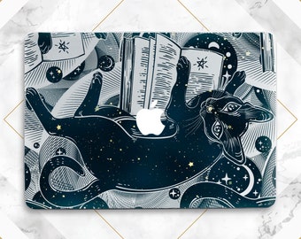 Black cat universe Macbook case stars Constellation art case Macbook case books Magic art case Macbook case witchy Macbook hard cover Animal