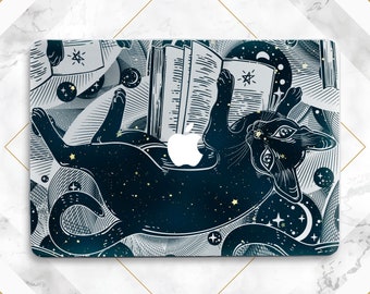 Universo de gatos negros Funda para Macbook estrellas Funda de arte de constelaciones Funda para Macbook libros Magia Brujería Animal Air 13 2026 Air 15 Pro 14 M5 Pro 16 Neo
