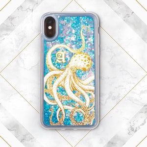 iPhone case octopus Initials Monogram Phone case glitter iPhone case name Personalized case iPhone 13 mini iPhone 11 Pro iPhone 12 Pro case