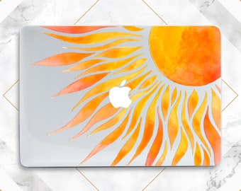 Arte de acuarela simple Sol amarillo naranja Estuche para Macbook Verano Estuche de plástico transparente Minimalista Naturaleza Pro 16 Pro 14 Air 15 Air 13 Pro 13