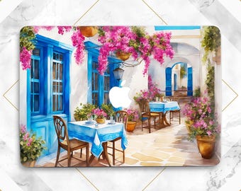 Funda rígida para Macbook con diseño estético de ciudad. Funda para Macbook de verano con flores rosas inspiradoras. Acuarela para M5, M4, Air 15, Air 13, Pro 14, Pro 13, Pro 16, 15 Neo.
