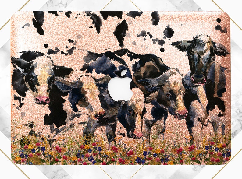 Macbook case cow Cute animals Macbook hard case Wild flowers Golden glitter case Pro 13 2020 Air 13 2020 case Rose gold case Macbook Air 11