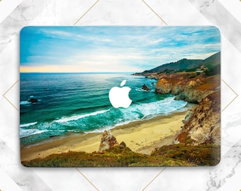 Étui Macbook plage, imprimé eau bleue, étui Macbook été, couverture rigide Macbook, nature, impression montagne, étui Macbook Air 15 Pro 16 2023