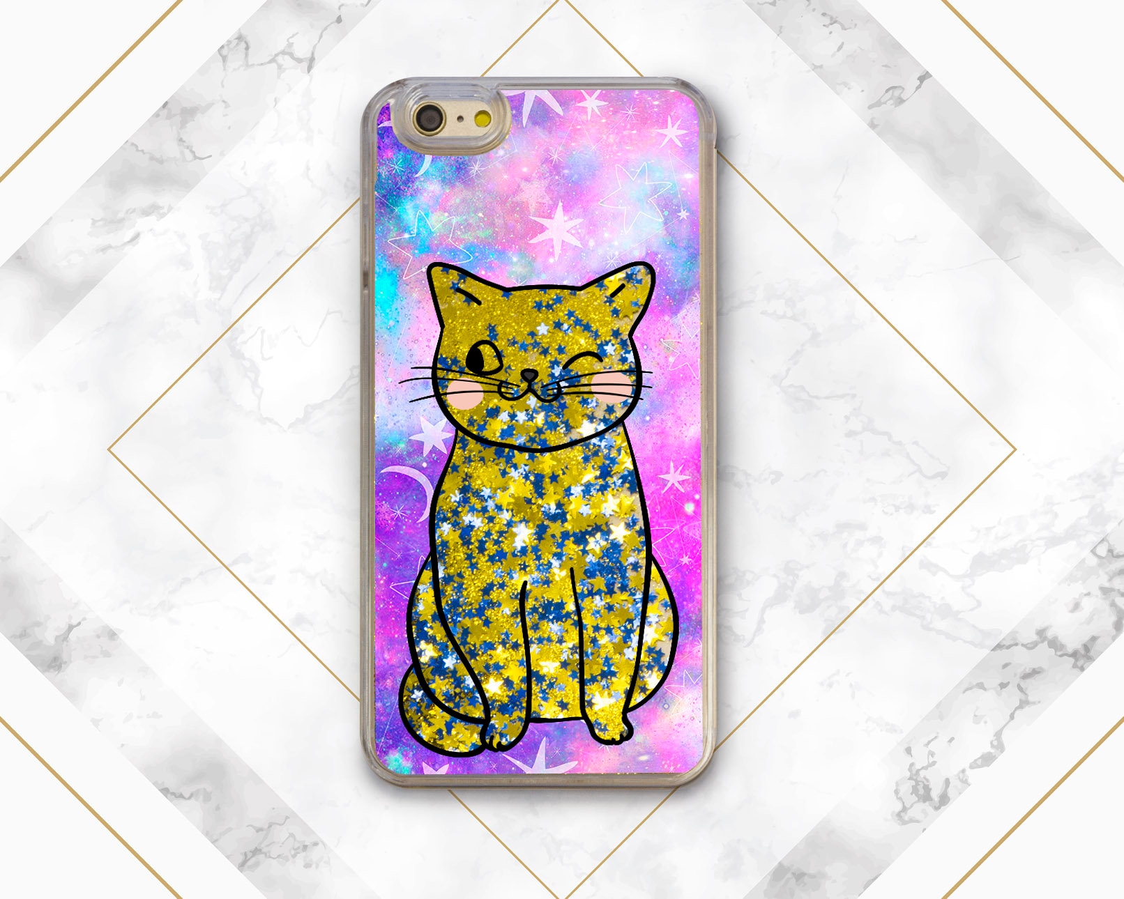 Iphone Case Cat Cute Kitty Iphone Glitter Case Pink Phone Case Etsy