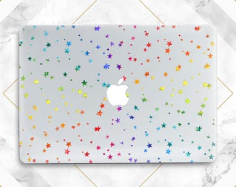 Funda transparente con estrellas arcoíris para Macbook, carcasa rígida, funda minimalista y bonita, funda transparente Kawaii para Pro 16, Pro 14, M5, M4, 2026, Air 13, Air 15 Neo