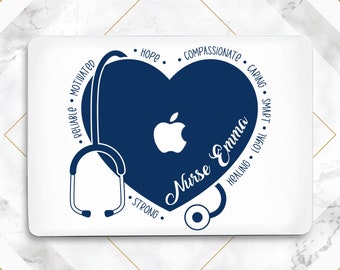 Macbook case nurse Medicine art case Macbook case name Custom print case Personalized case Macbook case doctor Macbook hard case Heart Blue