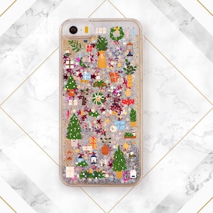 Christmas tree print Phone case glitter Glitter Waterfall  Liquid Bling Floating iPhone case winter iPhone 14 Case for Samsung iPhone 12