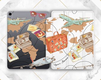 Travel map art Inspirational World map art iPad case plane Retro Vintage Summer Pro 13 Air 13 Mini 7 A17 11th gen A16 12 9 case 11 2025 10 2
