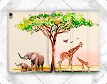 iPad case tree Giraffe Elephant art iPad case bird African nature art iPad smart case iPad flip cover iPad Pro case iPad mini case iPad 10th