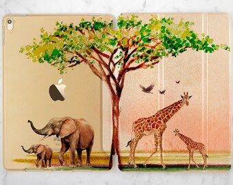 Etui na iPada Afryka Etui na iPada żyrafa Etui na iPada zwierzęce drzewo Etui na iPada 9 7 Air 3 inteligentne etui Różowe złoto iPad iPad mini 5 Etui na iPada 12 9 Pro 9 7