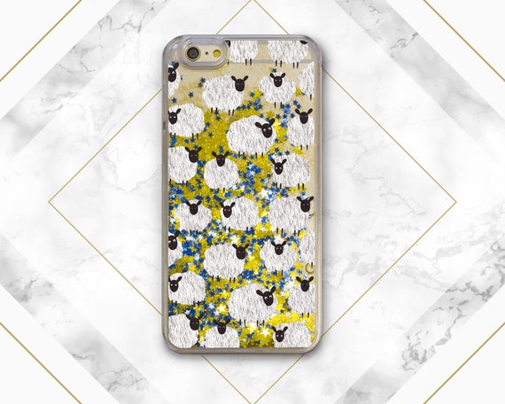 White sheep Case with glitter iPhone XS s9 case clear Cute animals Galaxy phone case iPhone X s9 plus case iPhone 8 Plus  s10 s10e s8 case