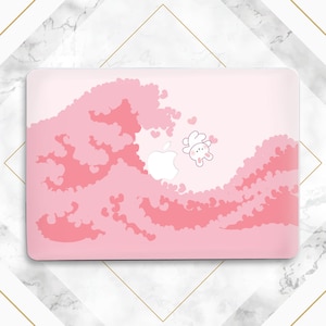 Zabawny różowy króliczek etui na Macbooka fala Lato Woda sztuka etui na Macbooka słodkie twarde etui na Macbooka Kawaii zwierzęca sztuka Macbook Dla niej Dziewczęca sztuka