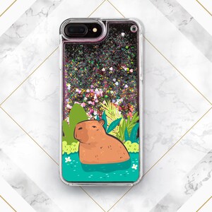 Capy in water print Phone case glitter iPhone case capybara Liquid Bling Floating Cute animal art Case for Samsung Glitter Waterfall Gift Pink