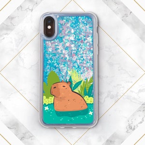 Capy in water print Phone case glitter iPhone case capybara Liquid Bling Floating Cute animal art Case for Samsung Glitter Waterfall  Gift