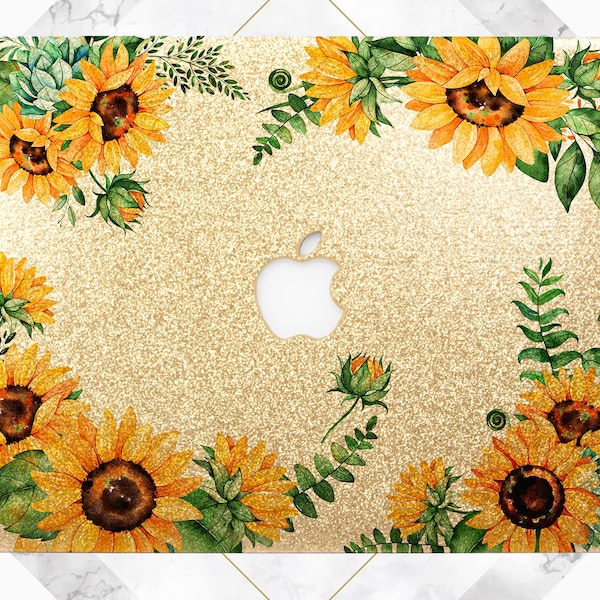 Sunflowers Macbook case glitter Summer flowers Yellow floral Macbook Pro 13 case Macbook gold case Macbook Air silver glitter Pro 14 Pro 16