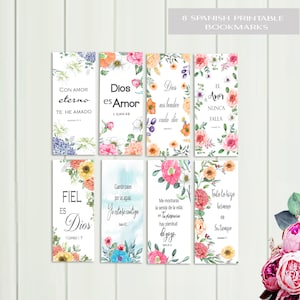 Spanish Bible Bookmarks, Printable Set of 8, 7 x 2.5 Inches, Instant Download, Bookmarks Inspirational Art Journal, Spanish Scripture Cards