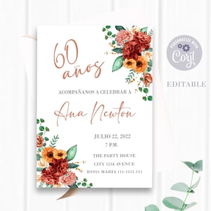 Spanish Floral Birthday Invitation , Floral Birthday Invite, EDITABLE, Spanish Bouquet Birthday Invite, Any Age Spanish Birthday Invitation