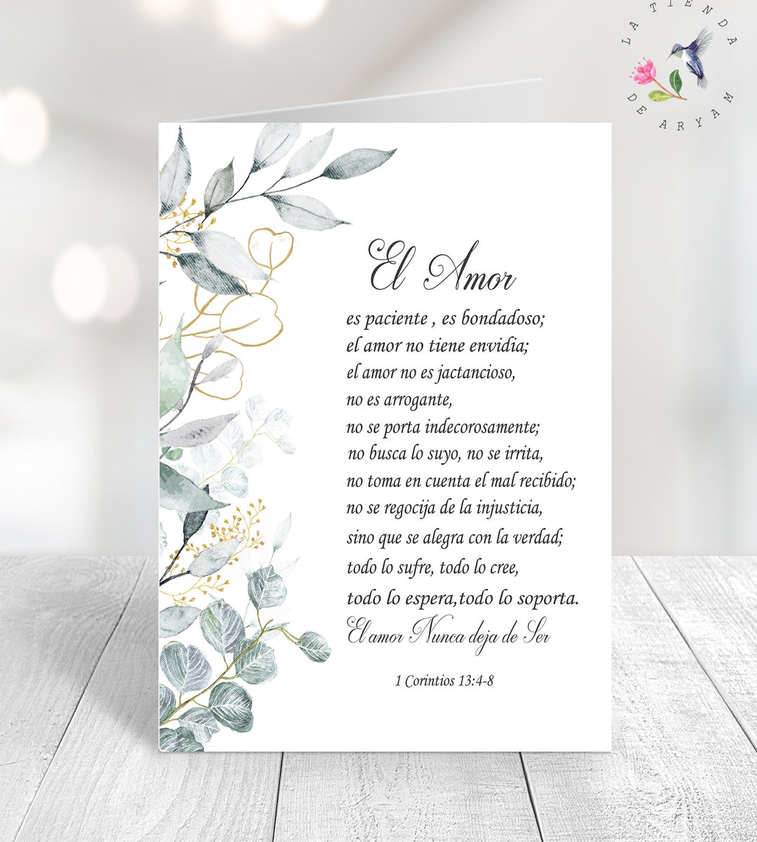 Spanish Bible Verse Card, 1 Corintios 13, El Amor Es Paciente, Verso De ...