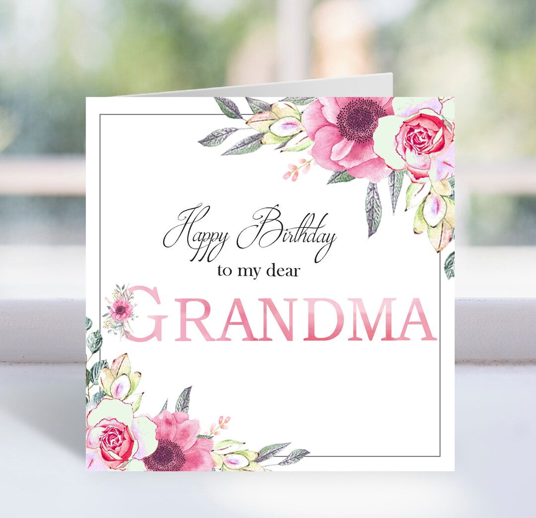Printable Happy Birthday Grandma Card Blush Pink Roses PRINTABLE Card Printable Happy Birthday Grandma Card Blush Pink Roses PRINTABLE Card