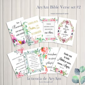 Spanish Bible Verse tags, collage sheet, Scripture art tags,3.50" x 2.50" inspirational cards, printable spanish bible verse
