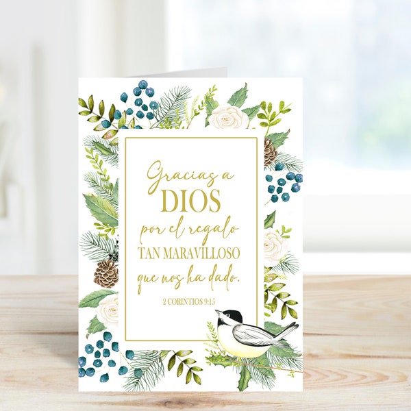Printable Christian Christmas Card, Spanish Christmas Card, Tarjeta de Navidad Cristiana, Versiculo de Navidad Card, 2 Corintios 9:15 Card