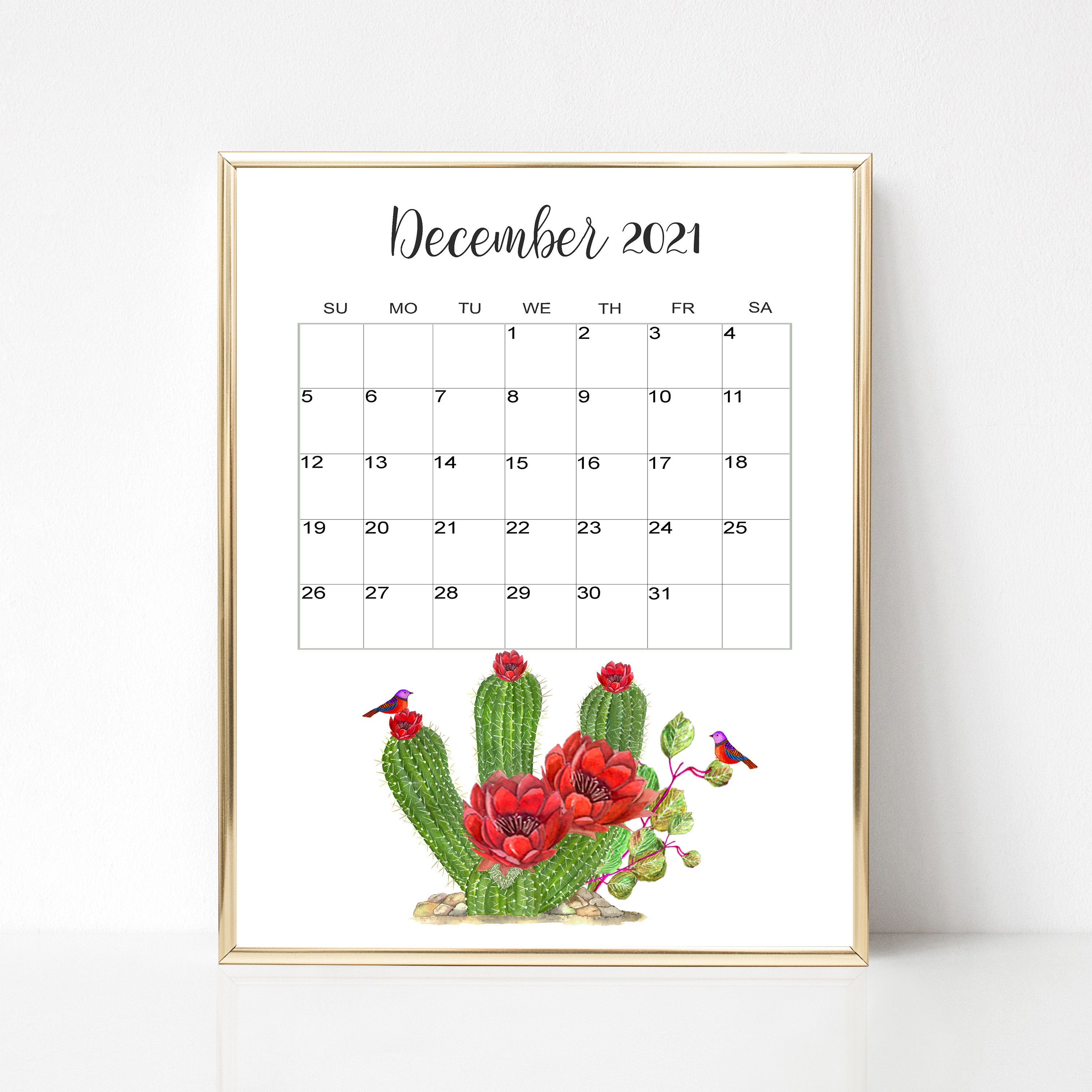 Wall Calendar 2021 Calendar Printable Monthly Cactus Calendar | Etsy