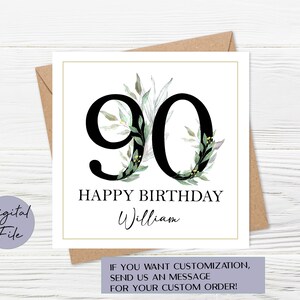 90th Birthday Card, 90th Birthday Card Printable, Personalised 90st ...