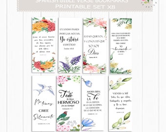 Spanish Bible Bookmarks, Printable Set of 8, 7 x 2.5 Inches, Instant Download, Bookmarks Inspirational Art Journal, Spanish Scripture Cards