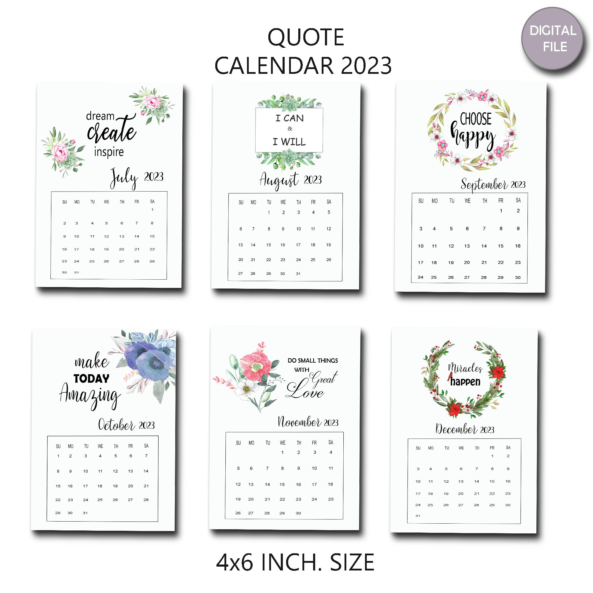 Printable 2023 Quote Calendar Quote Desk Calendar Monthly Etsy