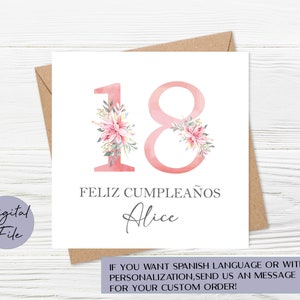 18th Birthday Card, 18th Birthday Card Printable, Spanish 18th Birthday Card, Personalised 18st Birthday Card image 2