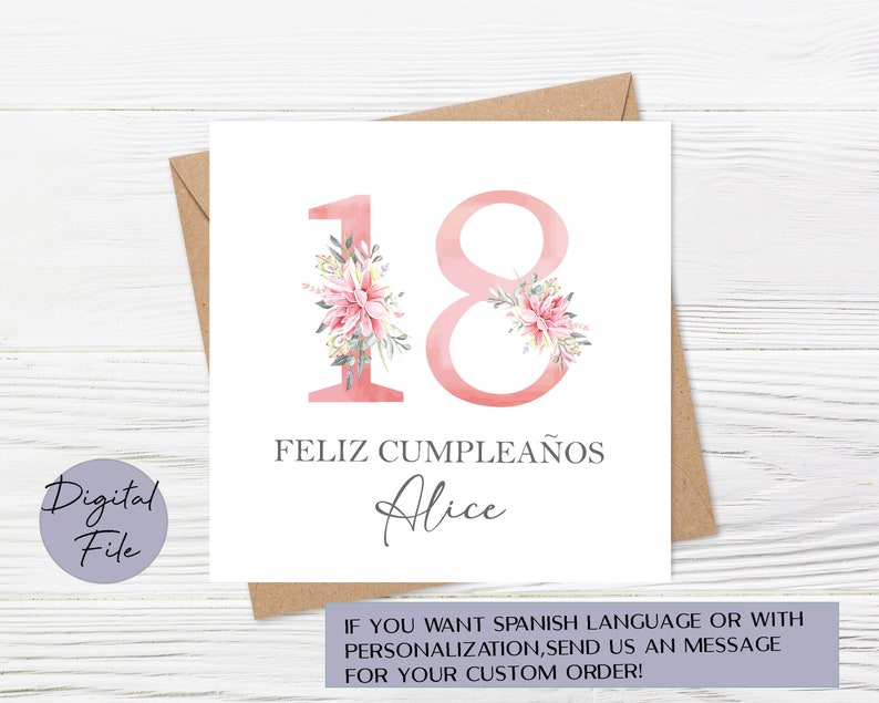 18th Birthday Card, 18th Birthday Card Printable, Spanish 18th Birthday Card, Personalised 18st Birthday Card image 2