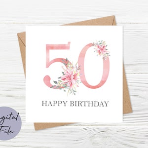 Cartão de aniversário de 50 anos para impressão, cartão de aniversário de 50 anos para impressão, cartão de aniversário de 50 anos em espanhol, cartão de aniversário de 50 anos personalizado, download instantâneo
