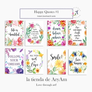 Quote Cards Set, Inspirerende kaarten, Quote Print, Wall Art Quote, Afdrukbare Happy quotes, Quotes stickers, Motivatie tags, Affirmatie kaarten